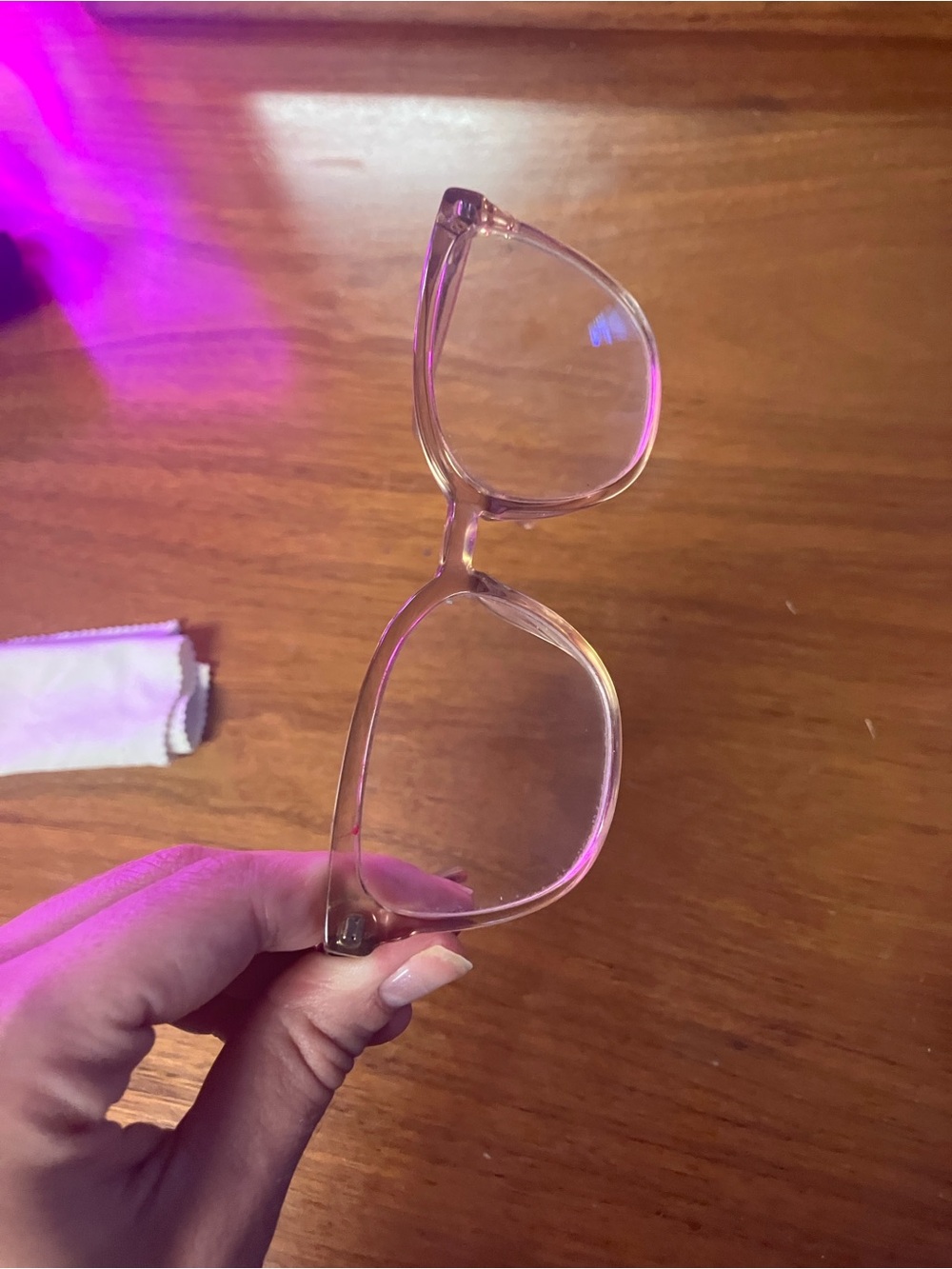 Clear Light Pink Transparent Frame Reading Glasses with Case and Cleaning Cloth